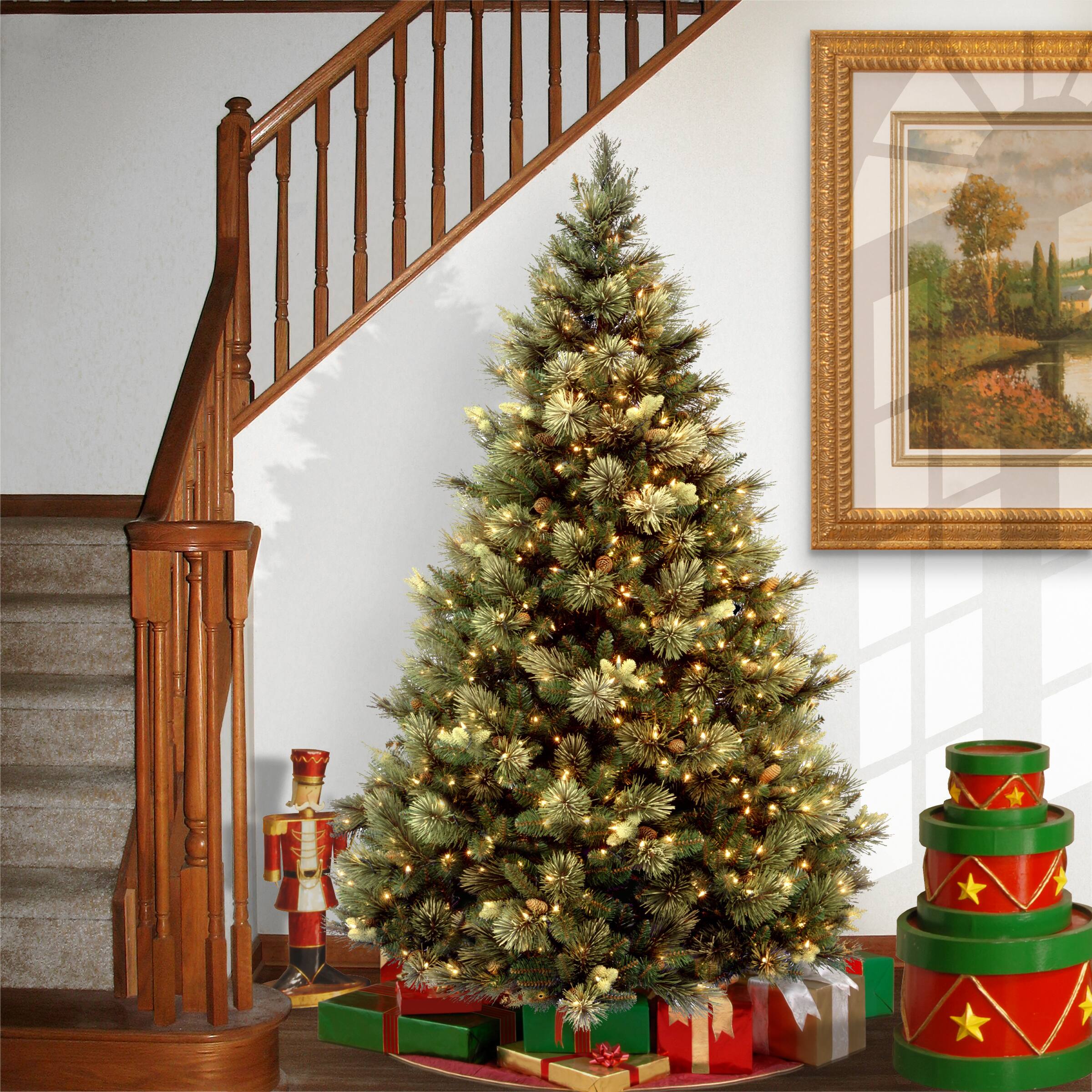 7 ft. Pre-Lit Carolina Pine Hinged Medium Artificial Christmas Tree, Clear Lights
